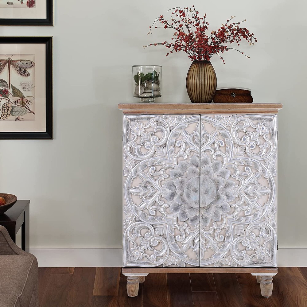 Accent Cabinet with 2 Doors Sideboard Buffet Storage Kitchen Distressed Cabinet