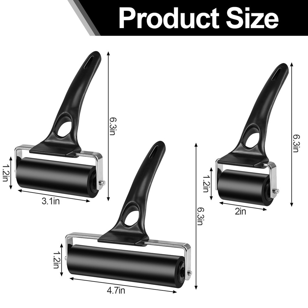 3 Pack Brayer Rollers Vinyl Rubber Roller for Cricut Maker Printing Inking