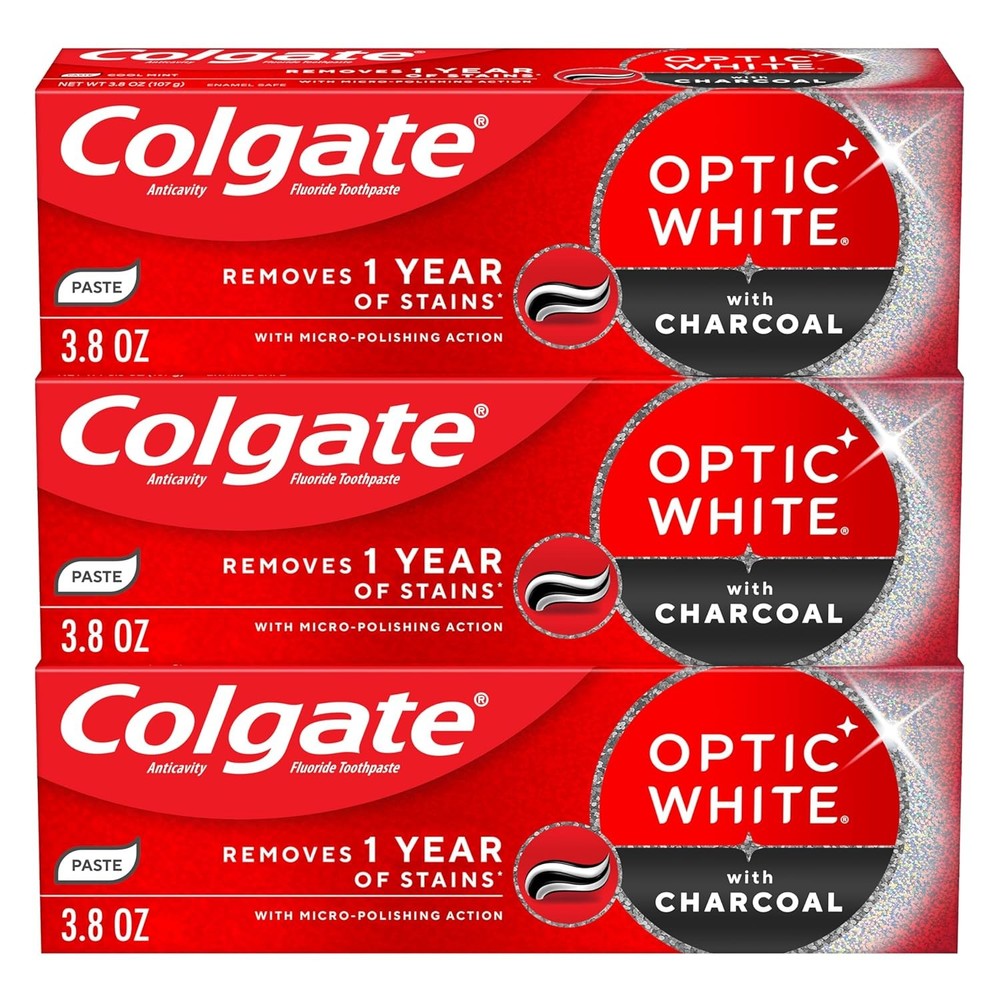 Colgate Optic White with Charcoal Teeth Whitening Toothpaste, Anticavity Toothpa
