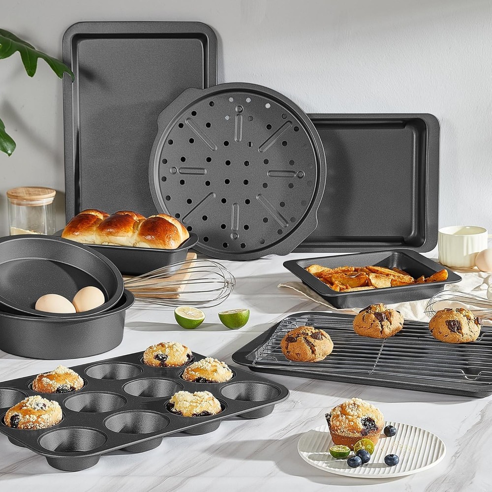 HONGBAKE Bakeware Sets, Baking Pans Set, Nonstick 10 Pieces Dark Gray