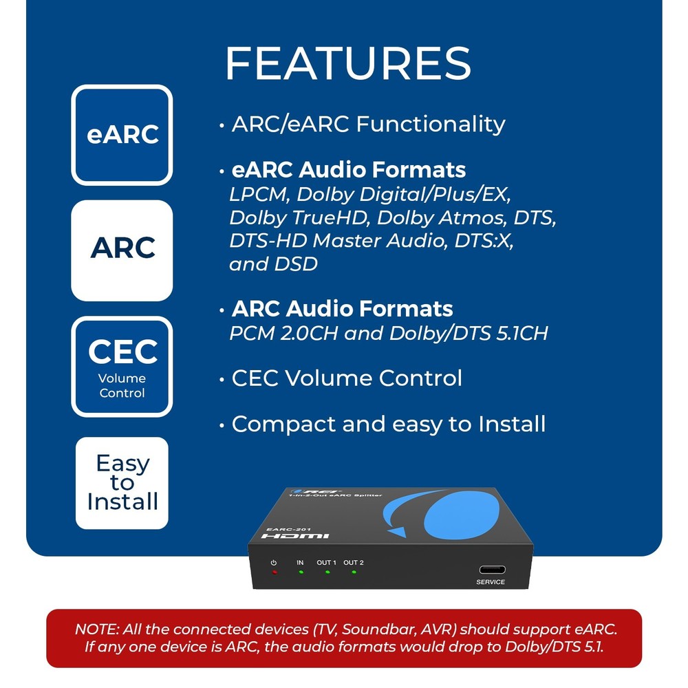 eARC Audio Splitter 1 in 2 Out