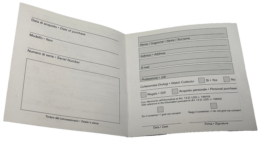 Montegrappa International Warranty Certificate