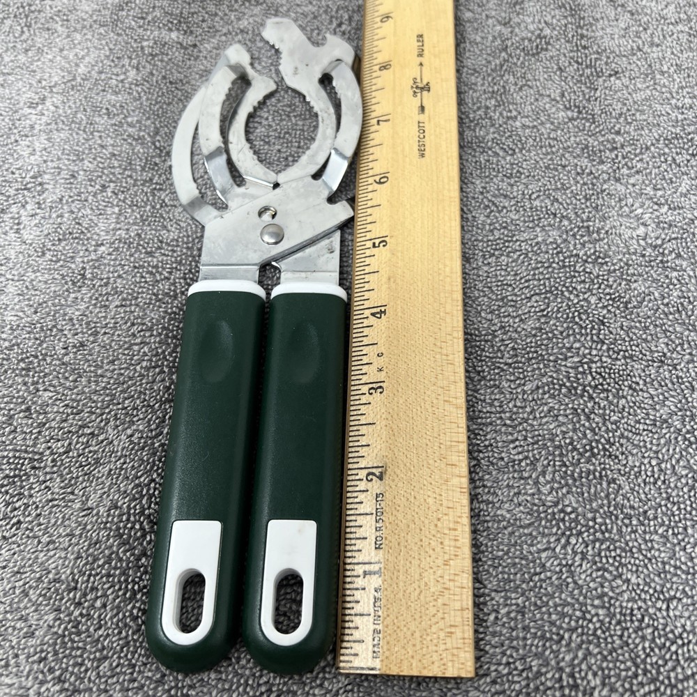 Jar Bottle Opener Stainless Universal Fit Multi Sizes Green Handle Preowned