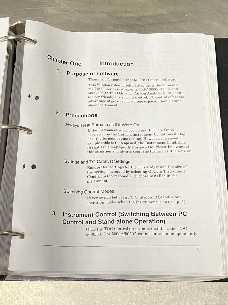 Shimadzu TOC Control Software Manual - Users Guide / Instruction Manual