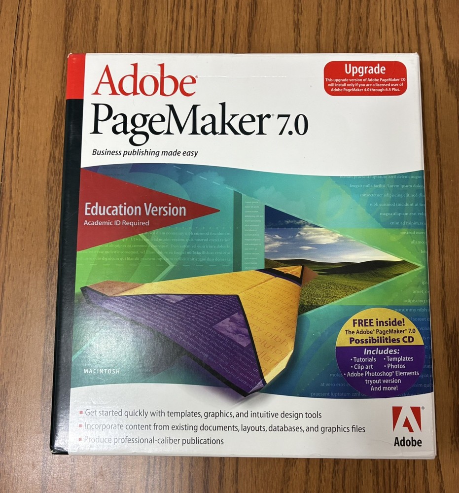 Adobe PageMaker 7.0 Education Version for Macintosh MAC 2 Disc Set with Serial #