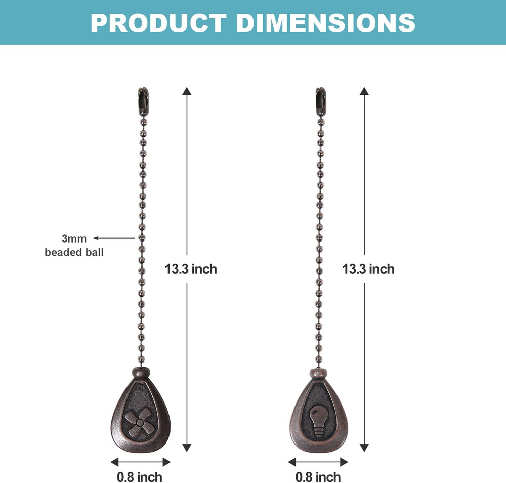 Ceiling Fan Pull Chain Extenders 2 Pack, Decorative Waterdrop Look (Retro)