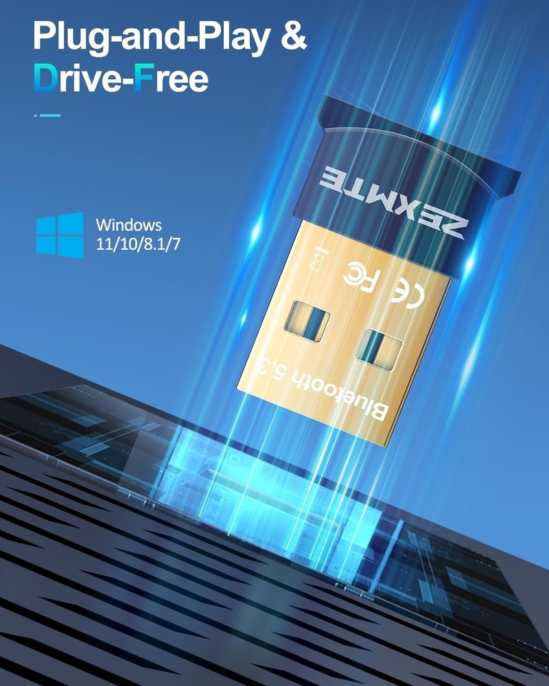 USB Bluetooth Adapter for PC, 5.3 Bluetooth Dongle Receiver EDR & BLE, Plug a...