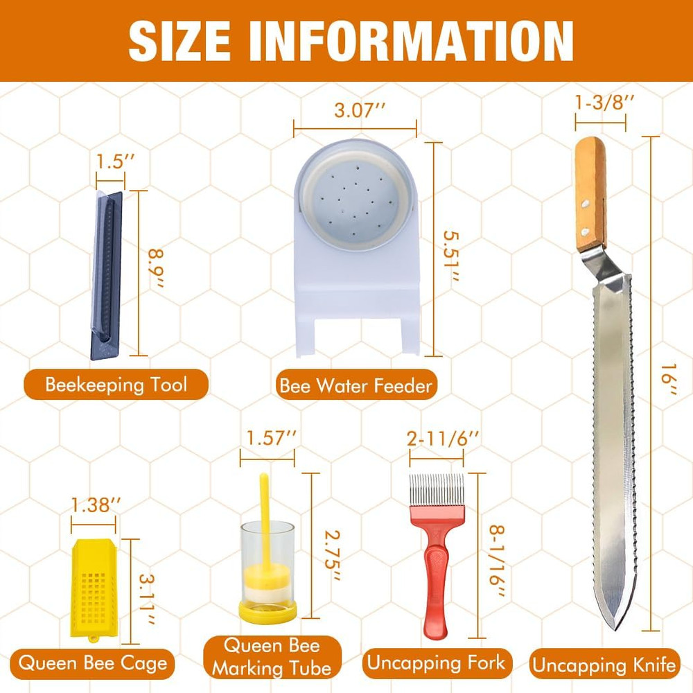 14Pc Beekeeping Starter Kit Smoker Gloves Hive Tools Honey Extract Set