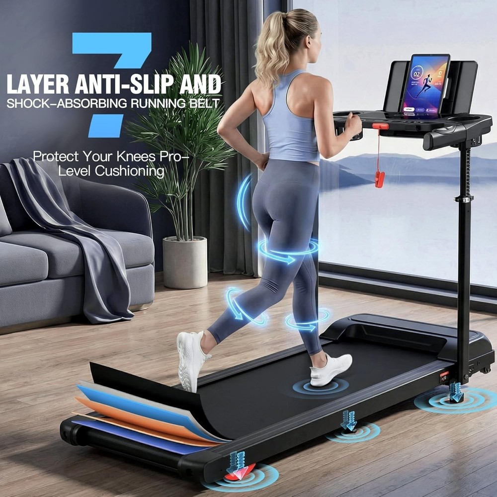 8 in 1 Foldable Treadmill with Desk Workstation & Adjustable Handle Bar, 3.5HP~