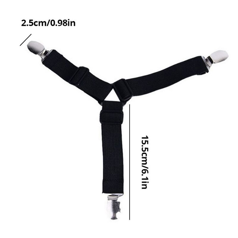 4Pcs Adjustable Bed Sheet Fasteners 3-Way Triangle Elastic Straps Mattress Clips
