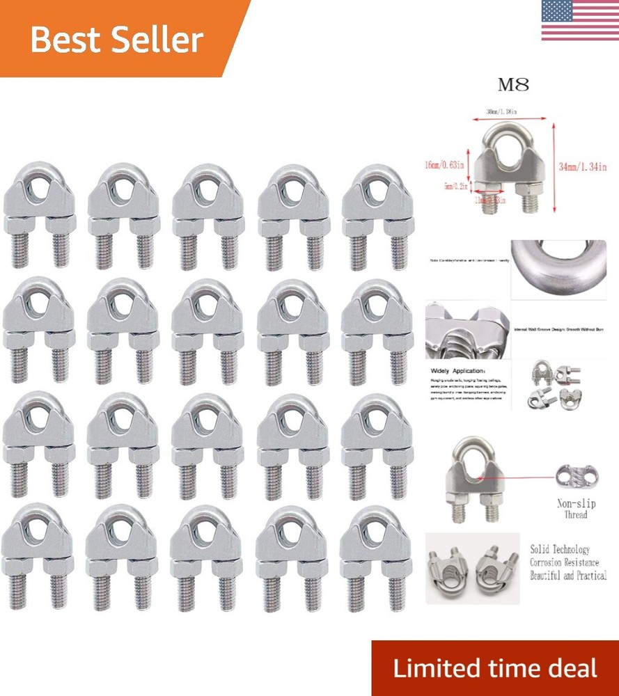 Versatile 304 Stainless Steel Wire Rope Clips - 20Pack for Secure Rigging