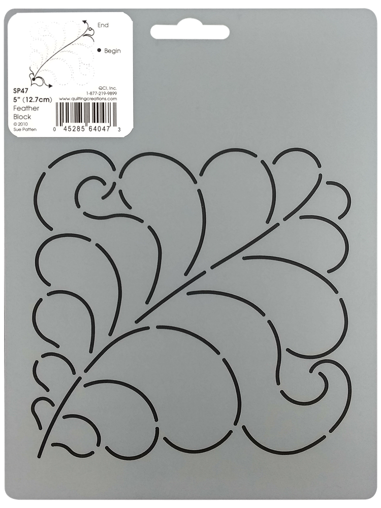 Feather Quilting Stencil Hand Quilt Continuous Line Block 5" Template Patterns