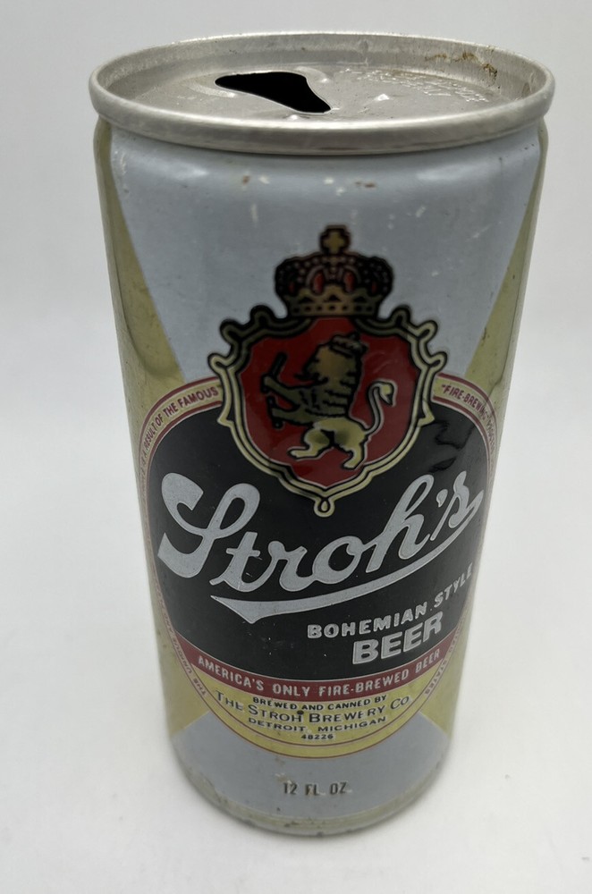 Vintage Stroh’s Beer Can Empty Pull Tab Top Opened Brewery Stroh