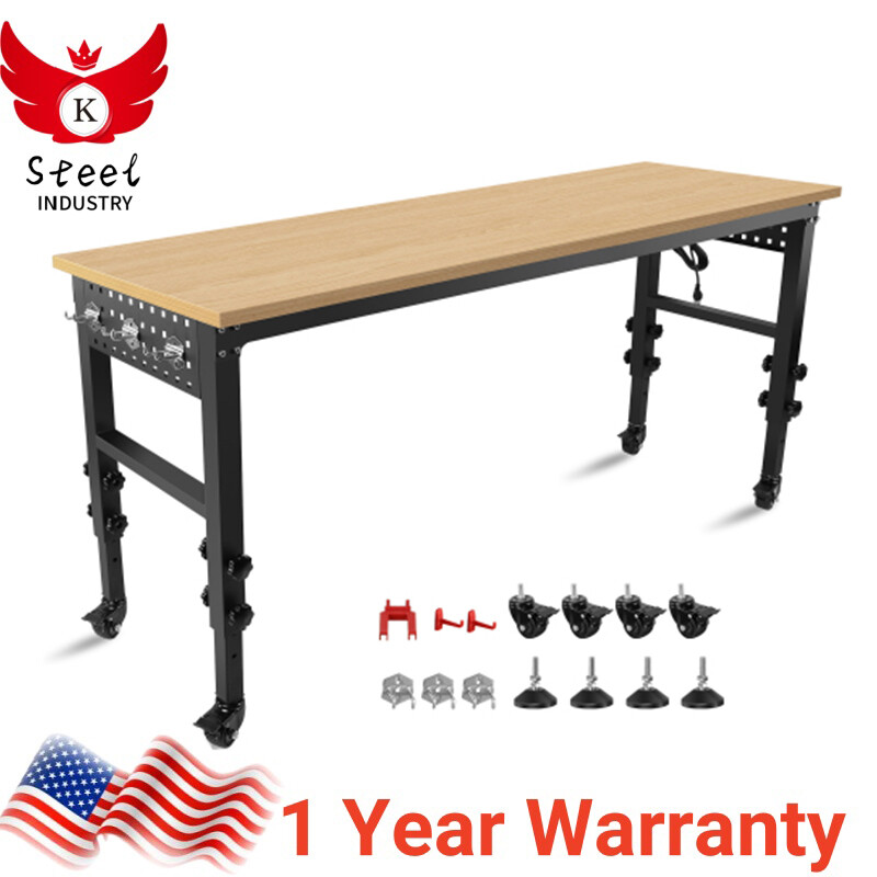 72" ×24'' Adjustable Workbench Rolling Heavy-Duty Worktable with Power Outlet