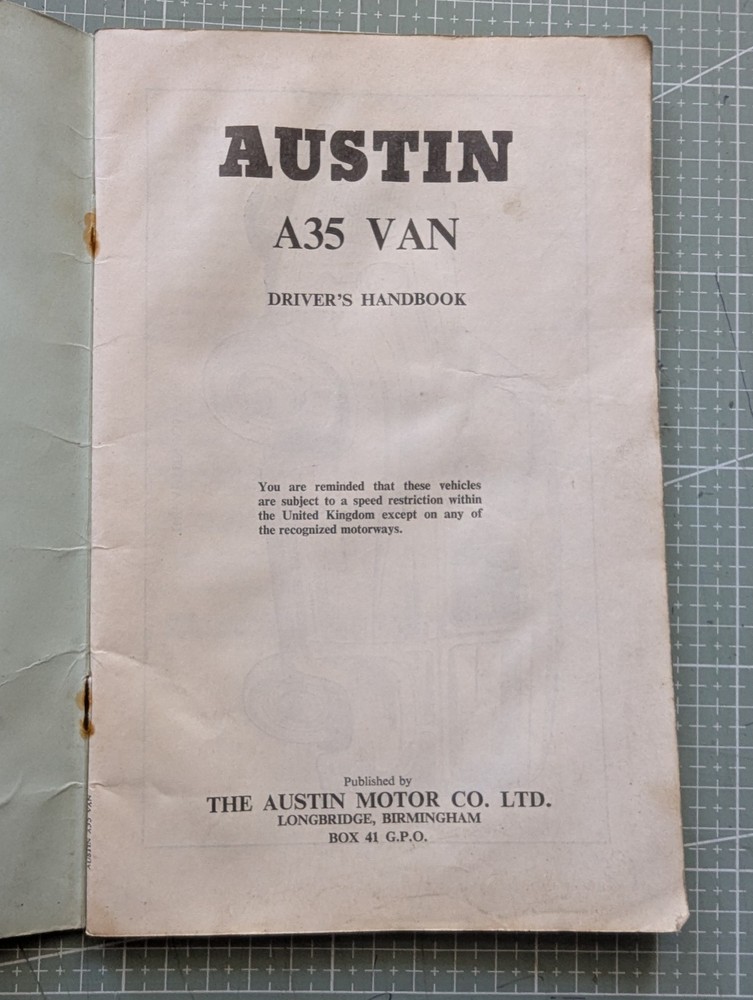 1963 Austin A35 Van Drivers Handbook