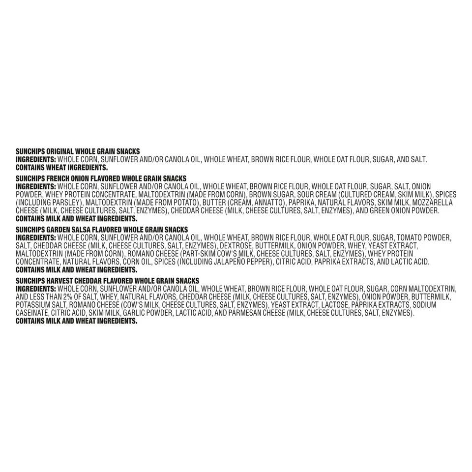 SunChips 100% Whole Grain Snacks, 4 Flavor Variety Pack, 1 oz, 18 Count..