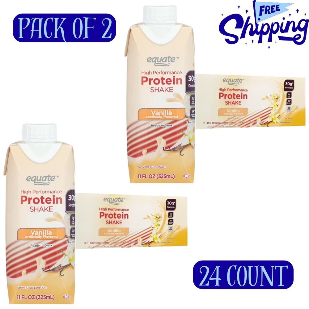 2 PACK Equate High Performance Protein Shake, Vanilla, 11 fl oz, 24 Ct