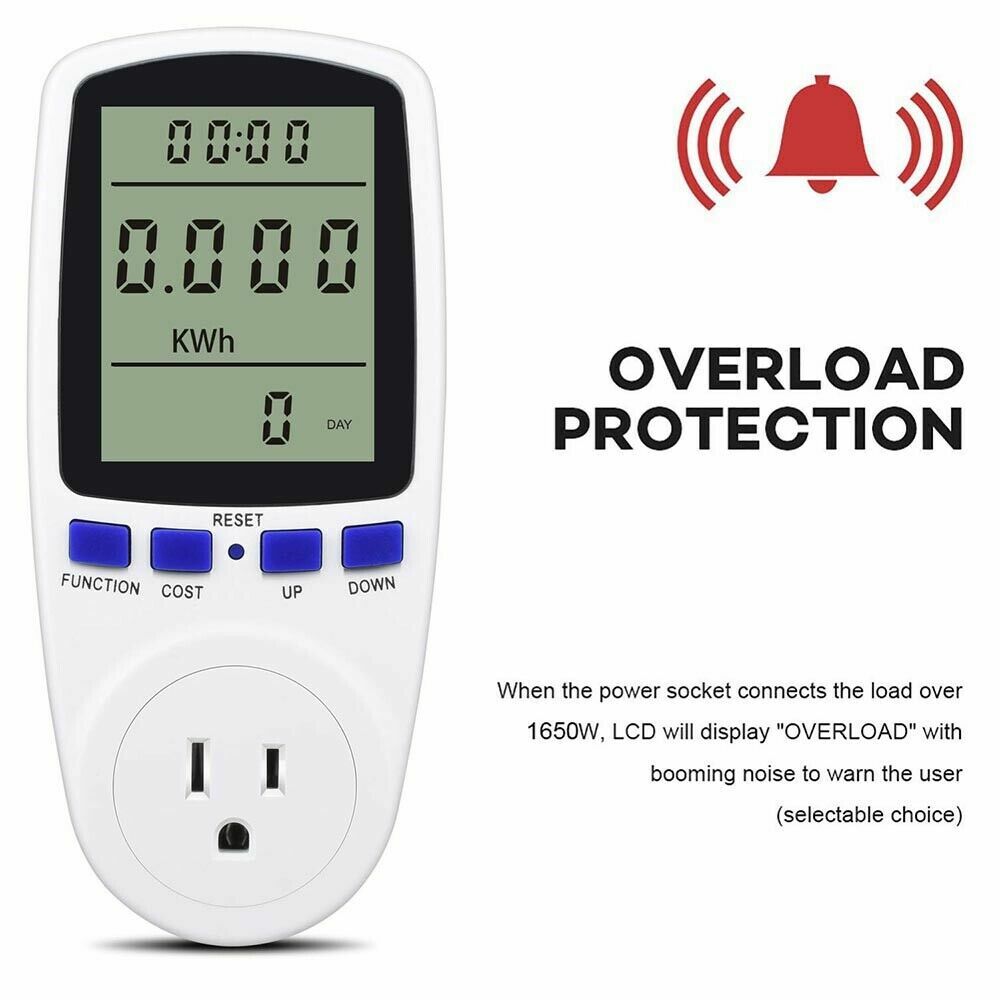 LCD Display Watt Power Meter Plug Home Electrical Usage Monitor Plug-in Socket