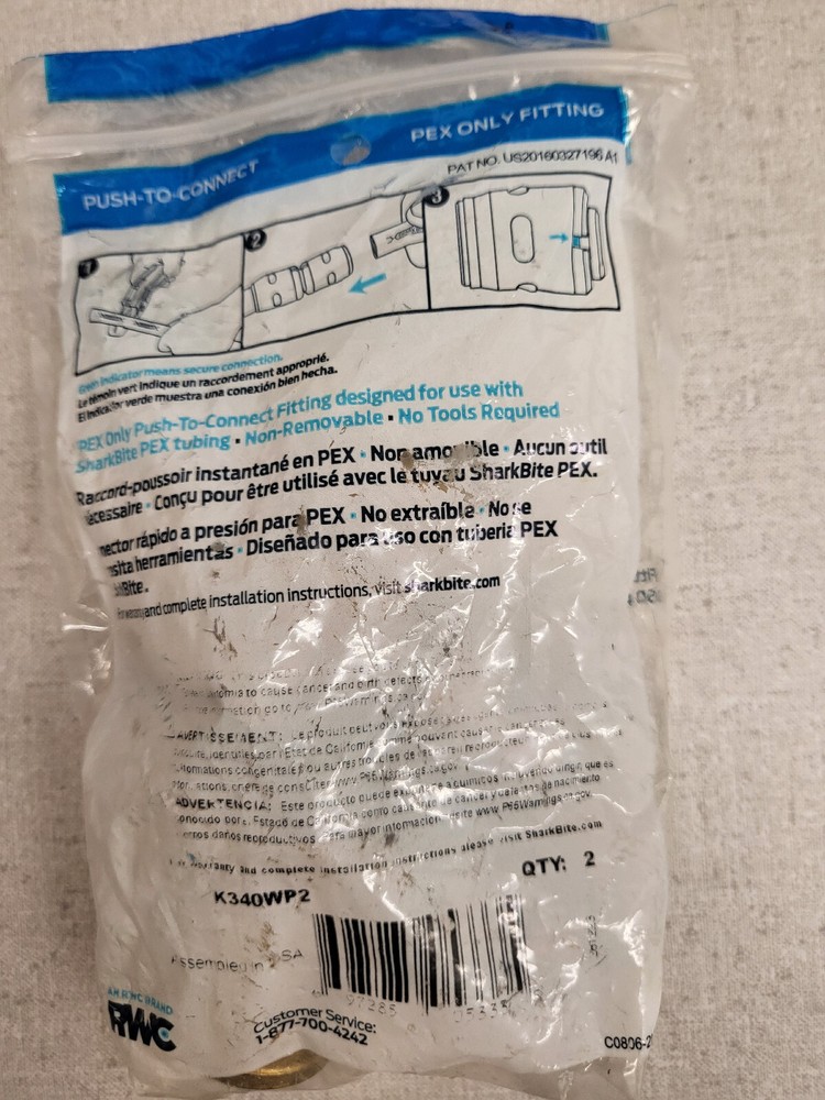 SHARKBITE 3/4" EVOPEX X FNPT DROP EAR ELBOW 2 PACK K340WP2