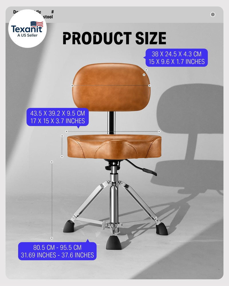 Drum Throne with Backrest, Heavy Duty Hydraulic Drum Stool Height Adjustable Mot