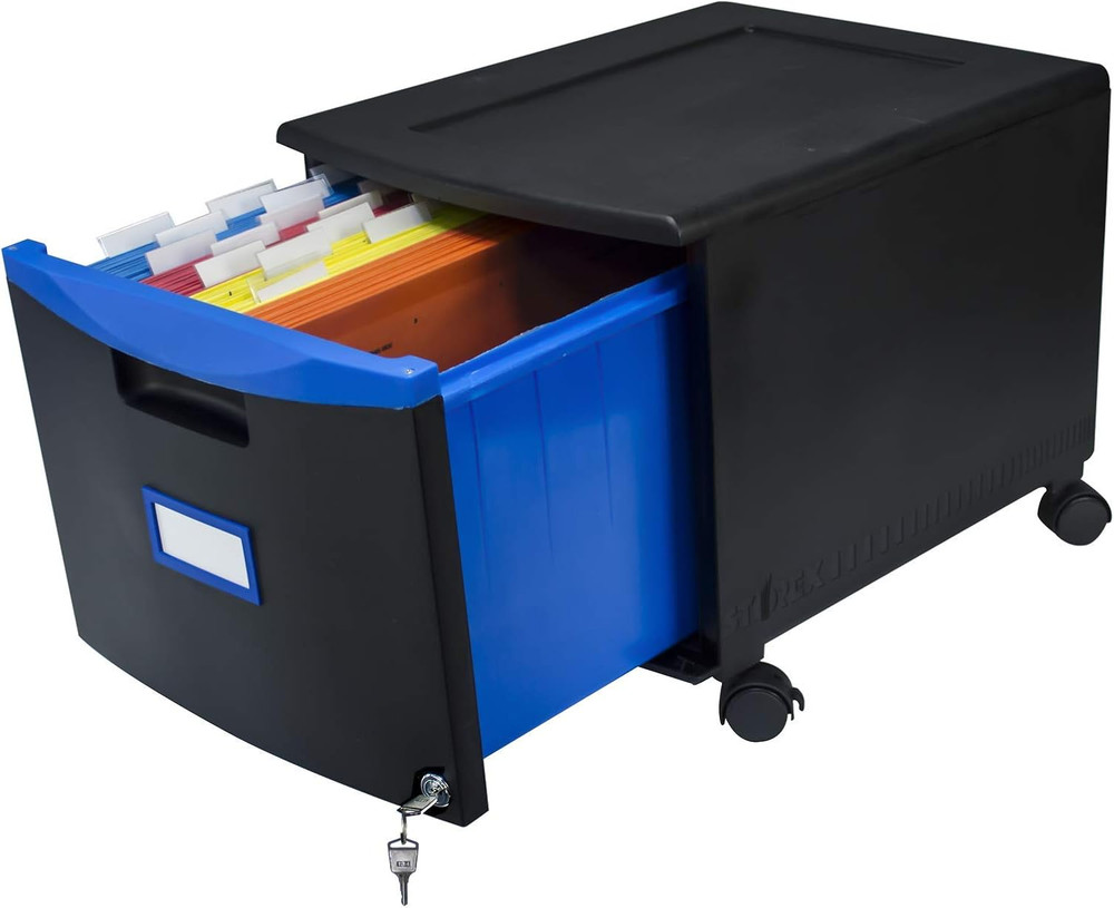 Plastic One-Drawer File Cabinet – Locking Document Organizer with Casters for Ho