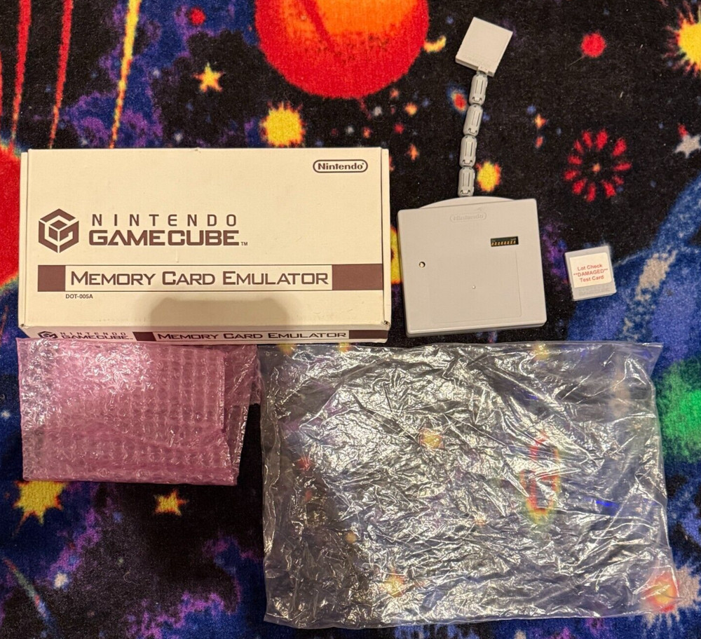 Official Nintendo GameCube Memory Card Emulator, box, lot check card - DOT-005A