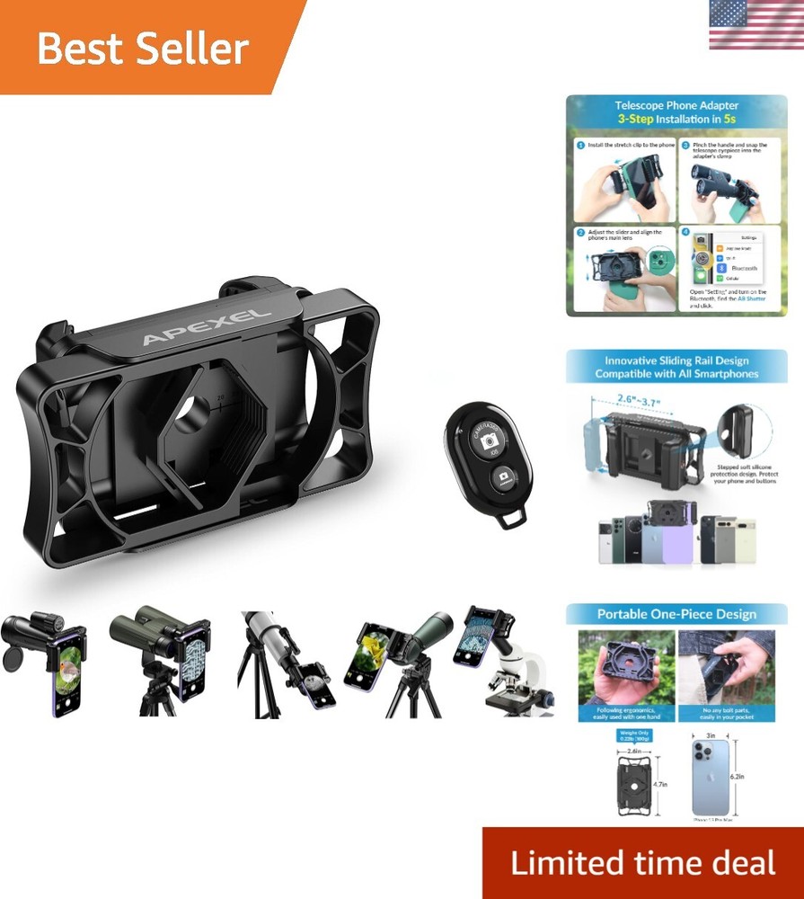 Durable Smartphone Adapter for Telescopes & Binoculars - Effortless 3-Step Setup