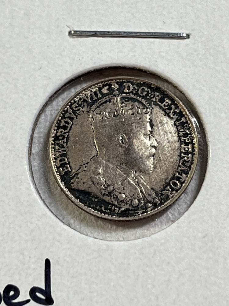 1908 Canada 5 Cents Small Silver Coin Cleaned