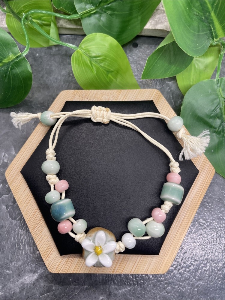 Unisex Ceramic Bead Bracelet Stackable Adjustable Tie 6-8” New Free Ship B201
