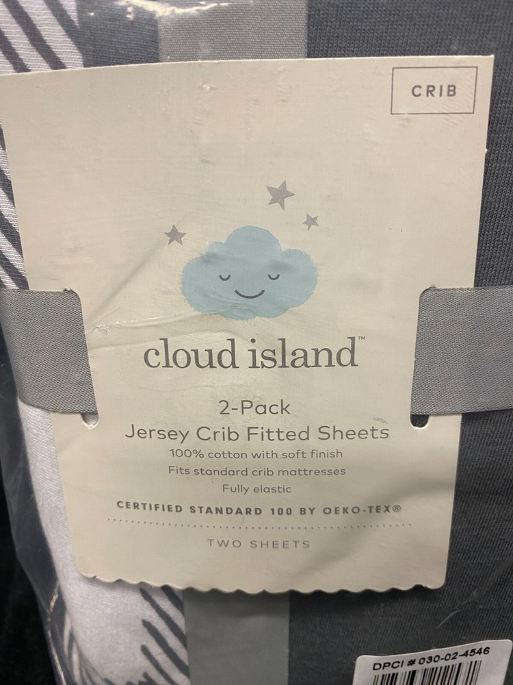 Fitted Jersey Crib Sheet - Cloud Island - Solid Gray and Grey & White Plaid 2pk