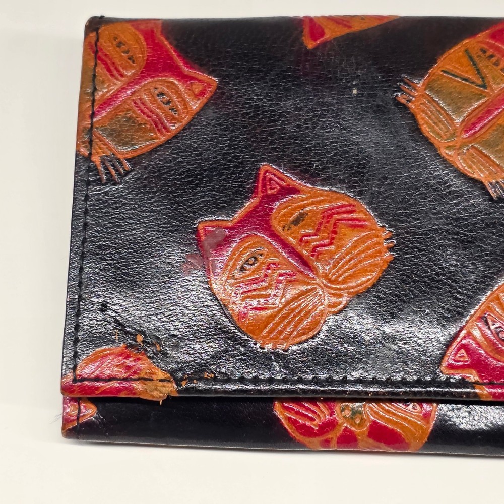 Womens Leather Wallet Black Cat Print Organizer