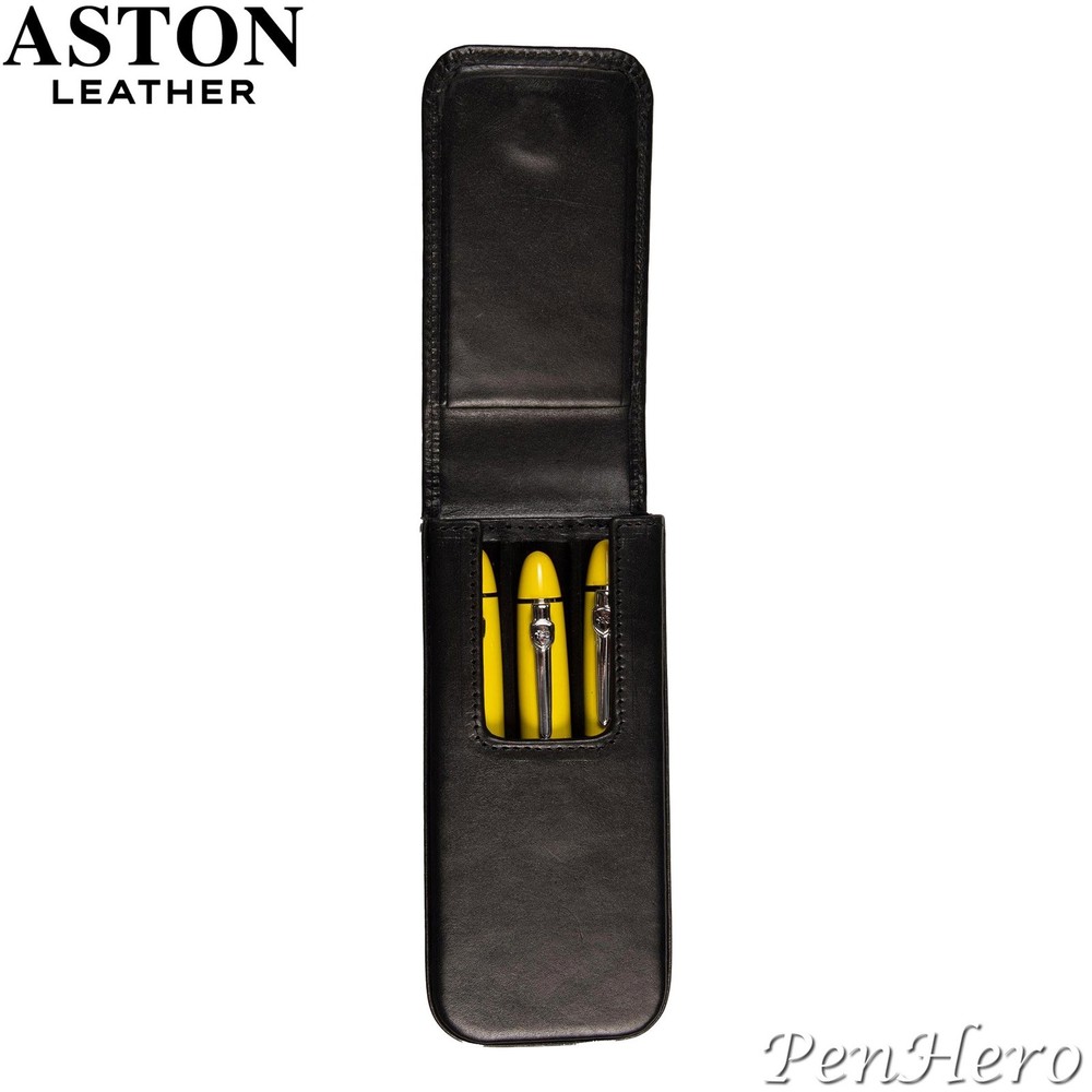 Aston Leather Pen Case with Three Slots Black
