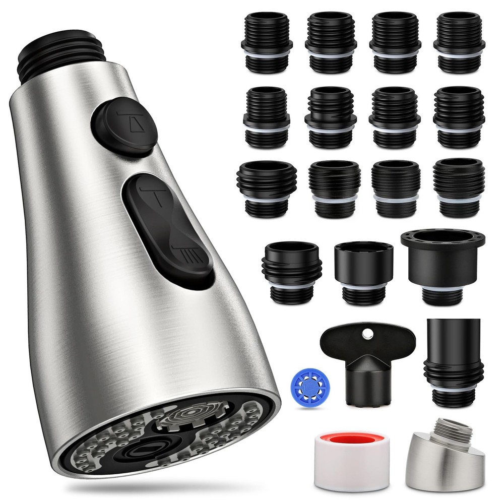 Kitchen Faucet Head Replacement 3 Modes with 17 Adapters, Pull Down Spray Hea...
