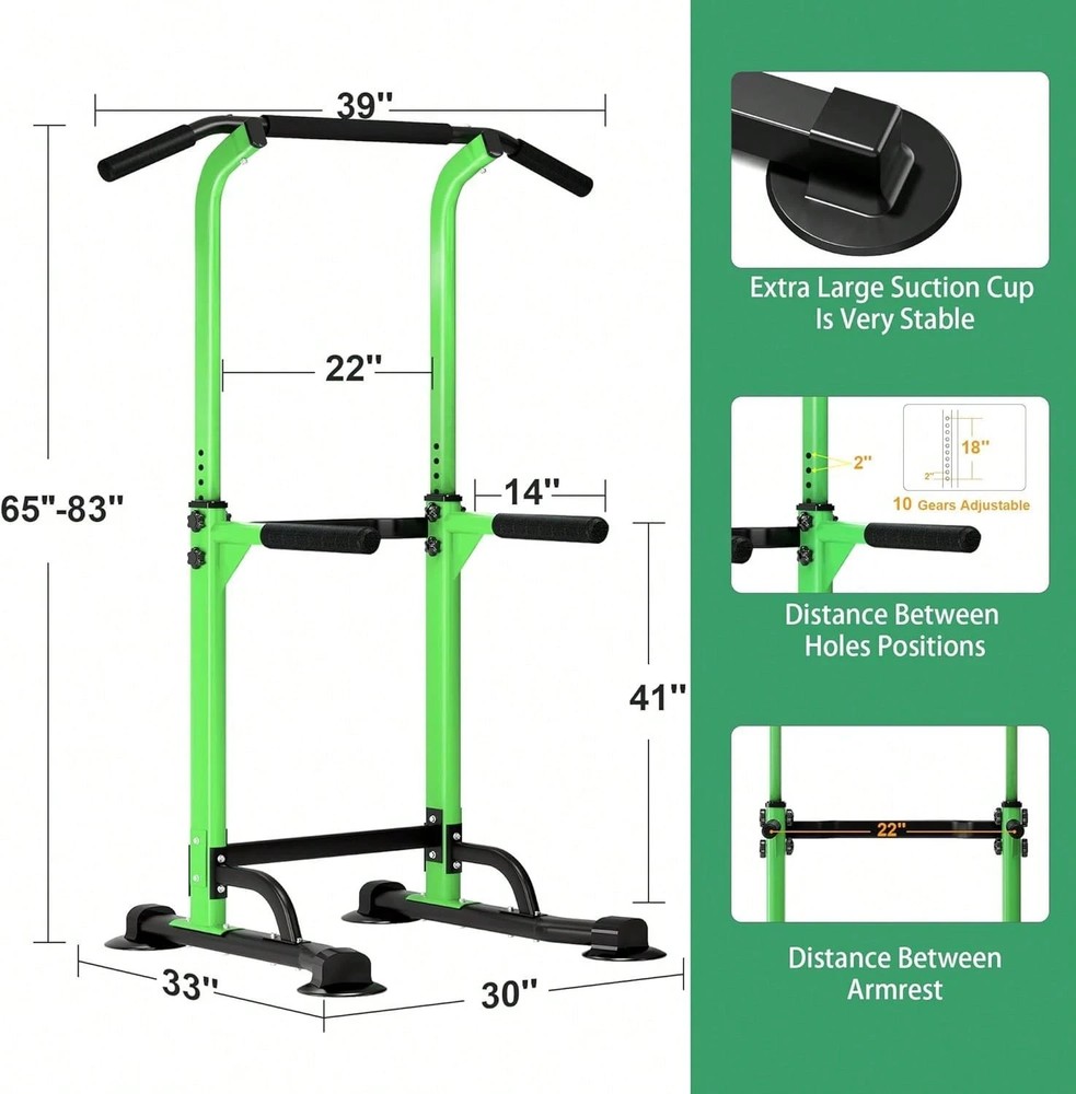 Power Tower Pull-Up Dip Station Strength Training Home Gym Green