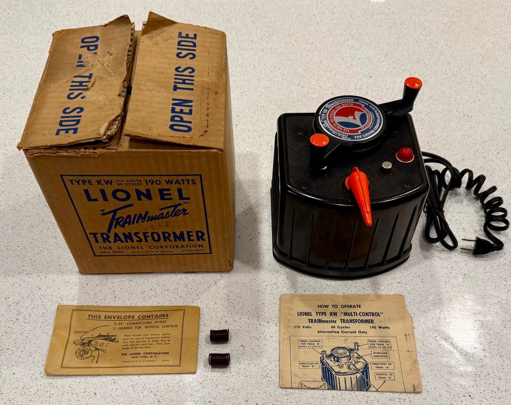 Lionel Trainmaster Transformer Type KW 190 Watts with Box, Cords, and Inserts
