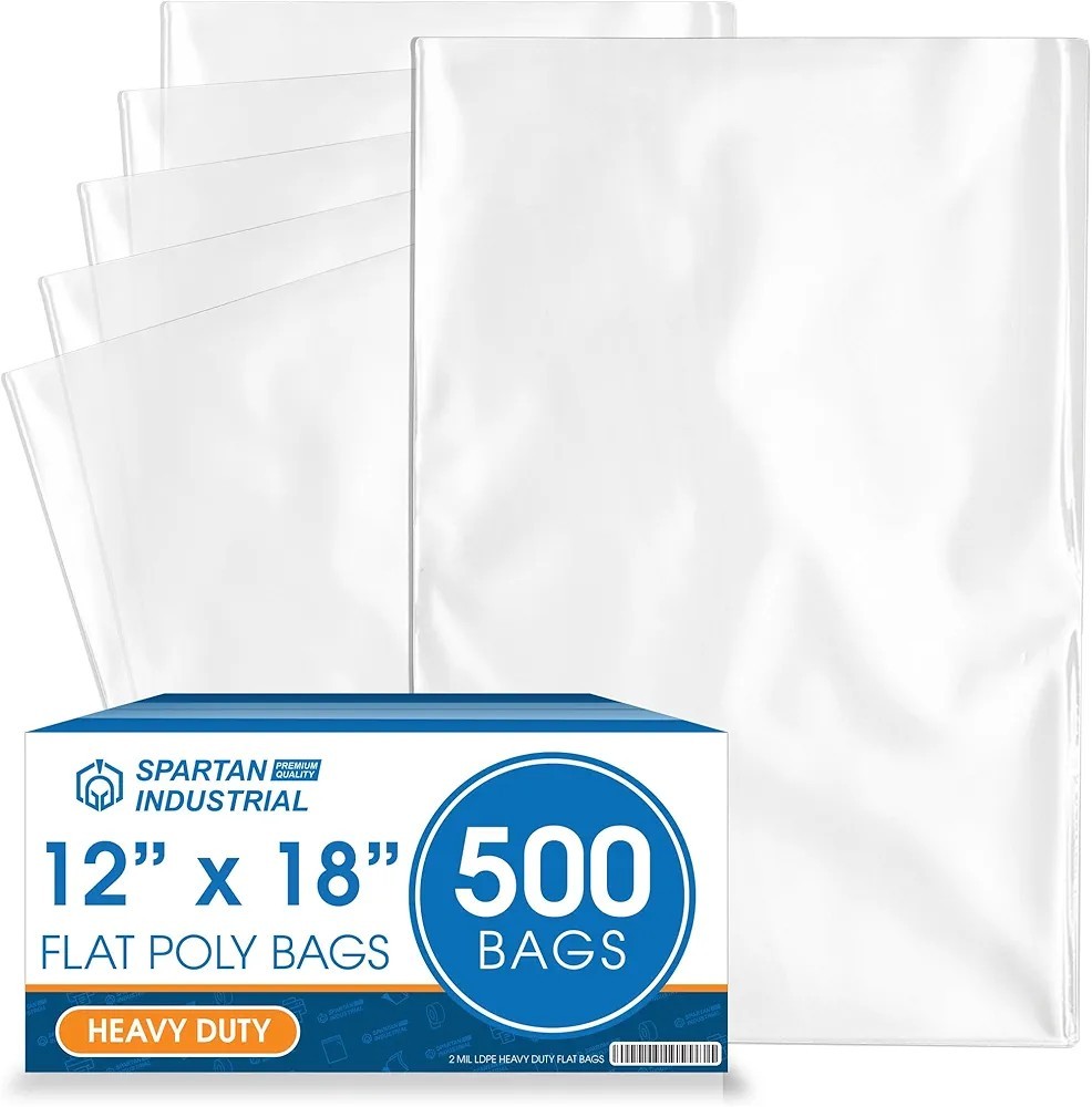 12x18 Clear Poly Bags 2Mil Flat Open Top Plastic Packaging Packing LDPE
