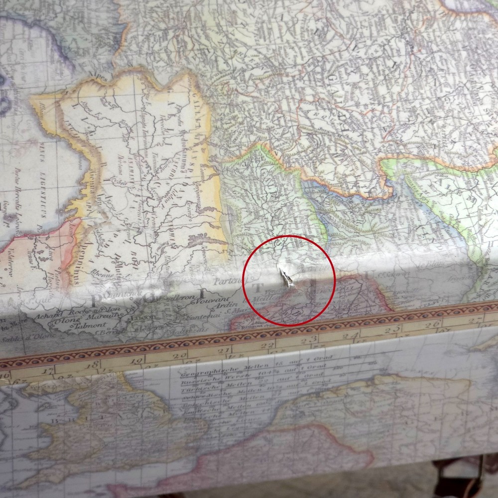 Set of 2 Vintage Map Pattern Large Decorative Storage Box W/ Handle & Latch READ