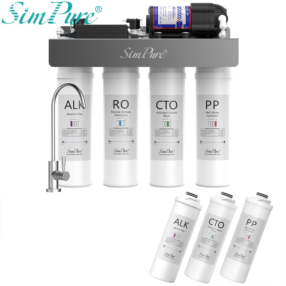 SimPure WP2-400GPD UV Alkaline Mineral pH+ Reverse Osmosis Water Filter System