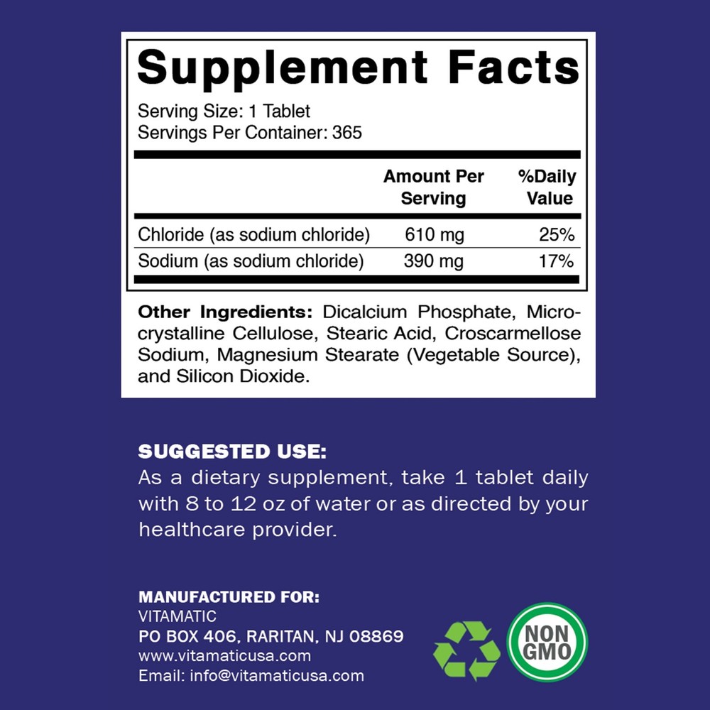 Vitamatic 3 Pack Sodium Chloride 1000mg, 365 Tablets