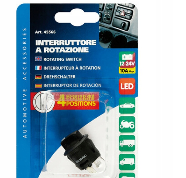 ROTARY SWITCH 12/24V 10A 4 POSITIONS LED