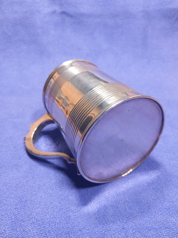 1856 Exeter Sterling Silver Christening Mug Lined Pattern Josiah Williams