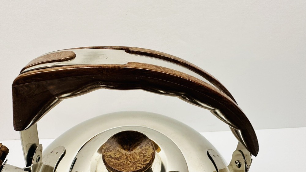 Stainless Steel 2 Qt Whistling Tea Kettle Faux Wood Folding Handle