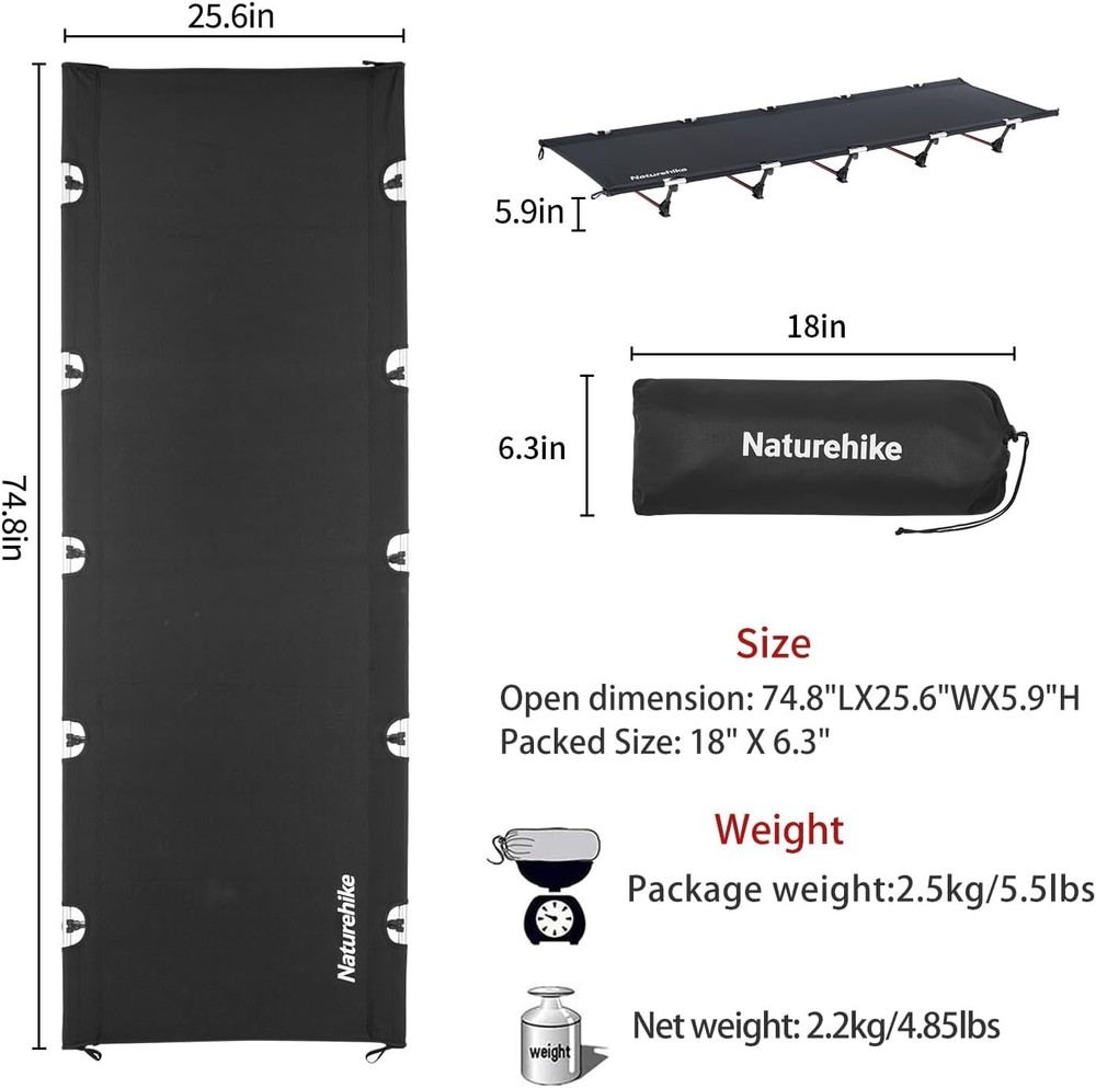 GreenWild Camping Cot, Ultralight Folding Backpacking Cot, Supports 330lbs, P...