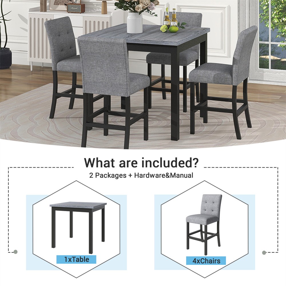 5 Piece Dining Table Set Square Table & 4 Chairs Kitchen Breakfast Furniture