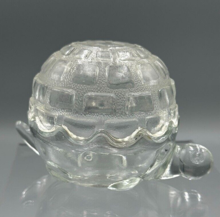 Vintage TURTLE Figural Glass Covered CANDY DISH Container TRINKET