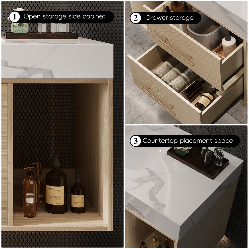 39.4 '' Floating Bathroom Vanity with Ceramic sink, Modern Wall Mounted Vanity