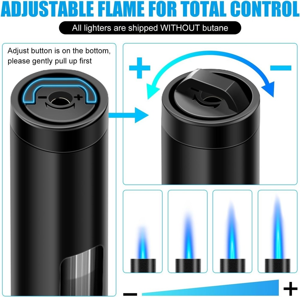 2 Pack Torch Lighters Refillable Butane Lighter with Visible Fuel Window, Win...