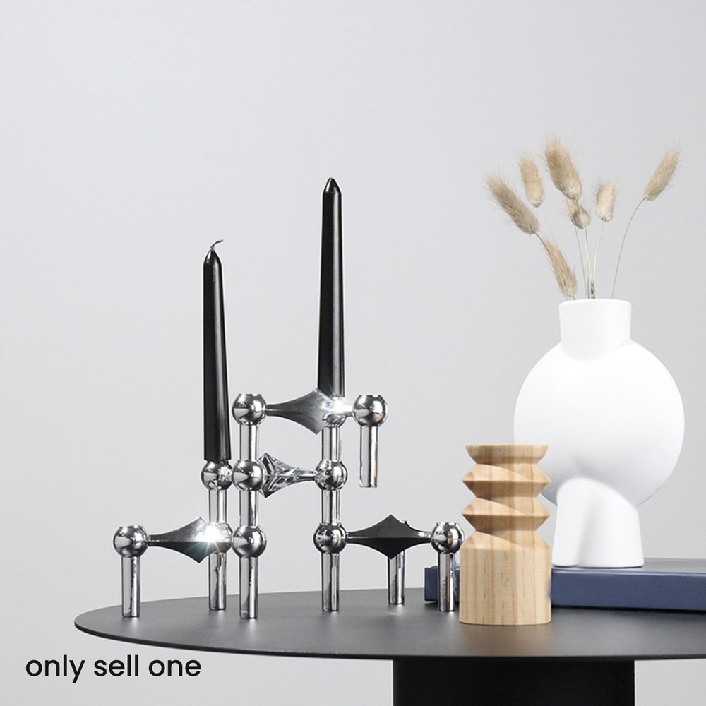 Metal Molecular Structure Candle Holder Silver Candlestick Centerpiece9359