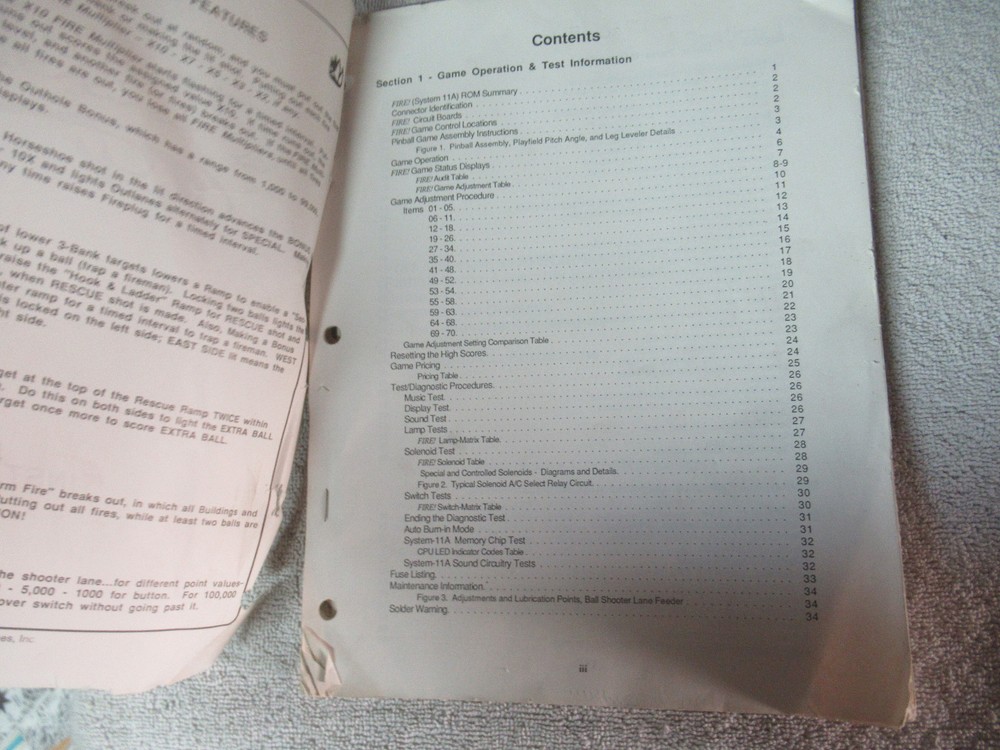 missing cover FIRE ORIGINAL WILLIAMS pinball machine manual