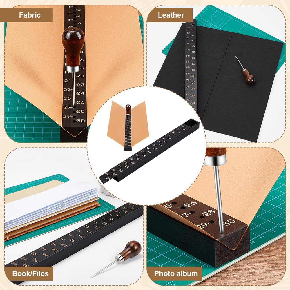 12" Bookbinding Punching Tool with Scale Guide for DIY Notebook Journal Crafts